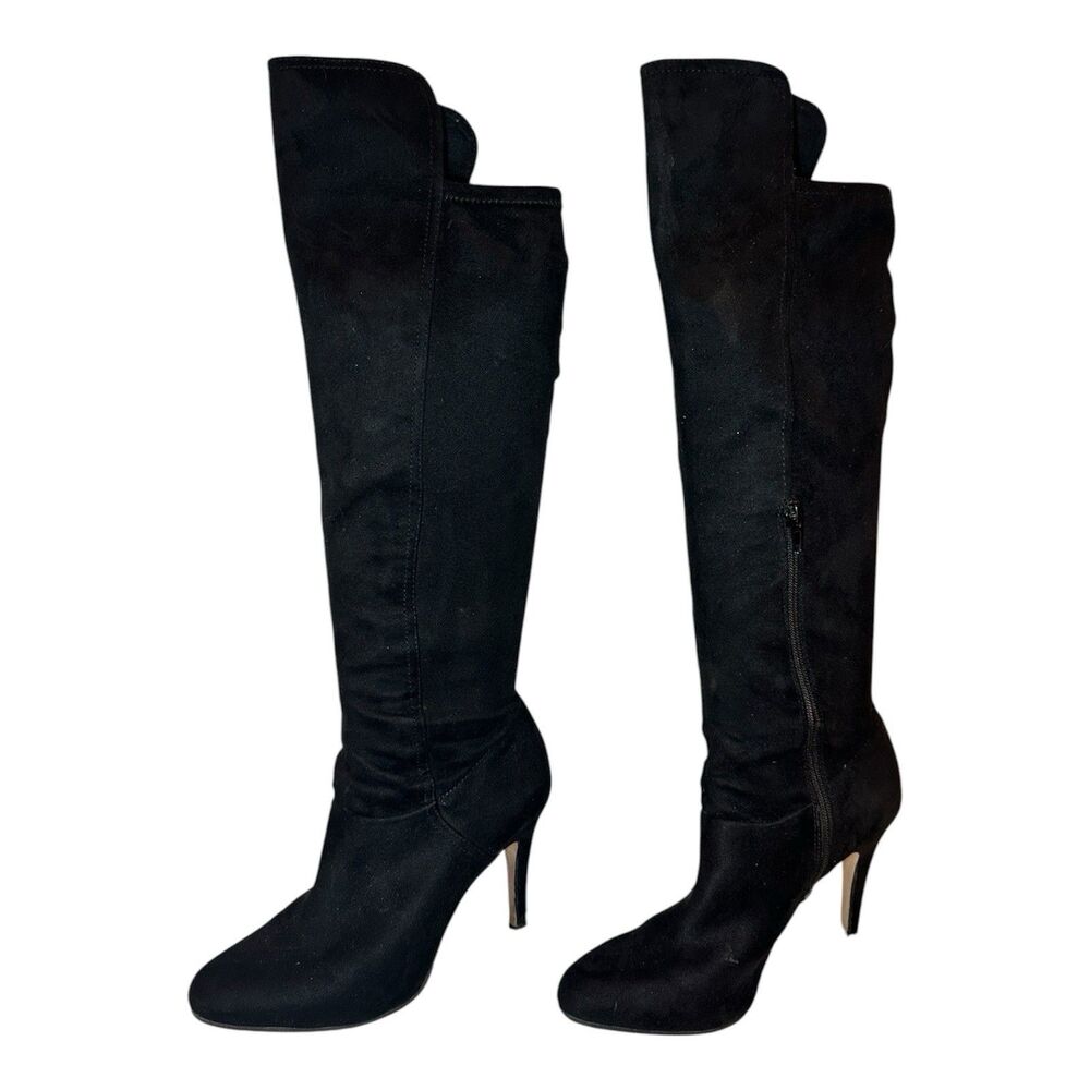 INC International Concepts Black Suede Over The Knee Heeled Boots Size 8 M